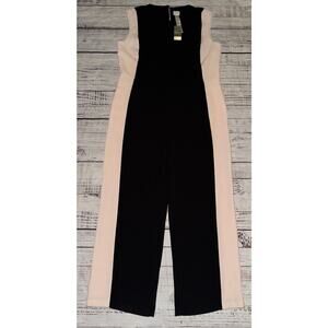 NEW $149 Chico’s Bi Color Black Pink Sleeveless Jumpsuit Size 2.5 US 14 Wide Leg